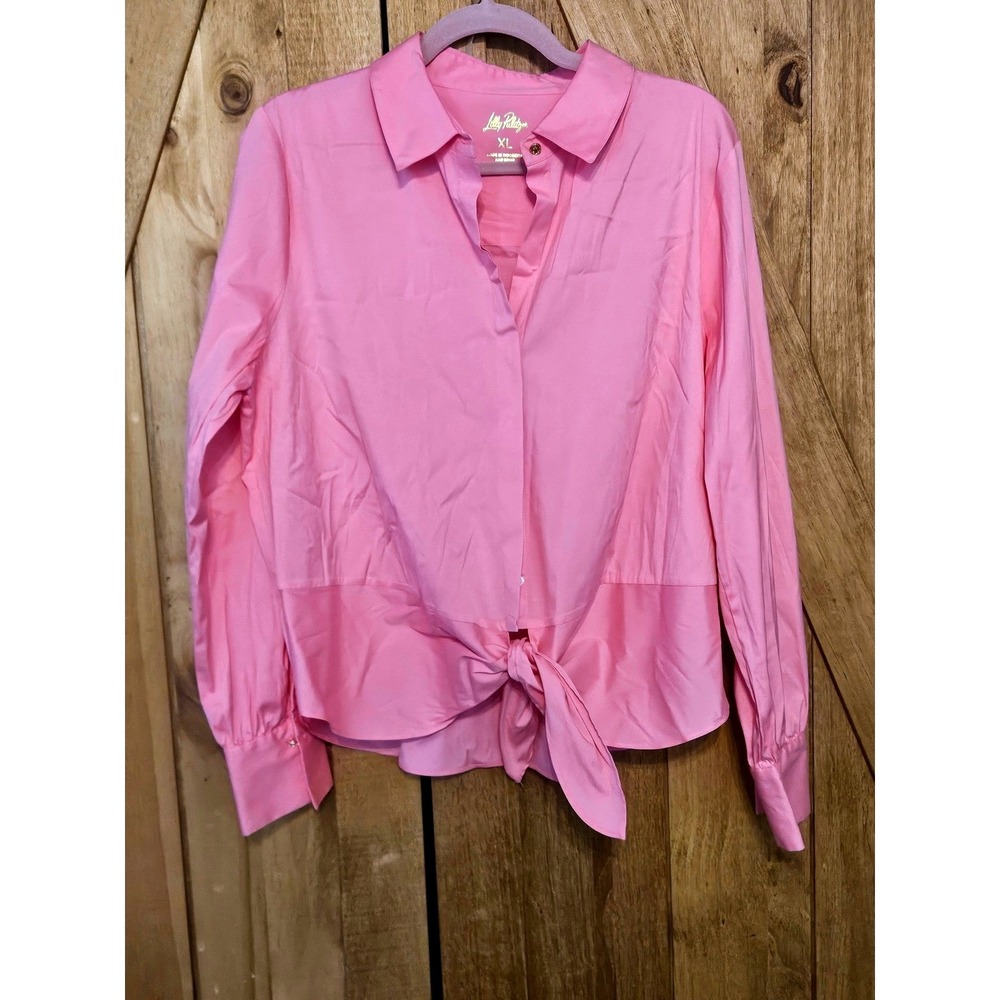 Lilly Pulitzer XL Pink Tie Front Shirt The Tie Lilly Shirt Perfect Poplin #755